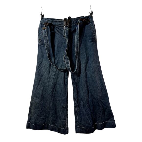 Ann Taylor LOFT Jeans Women's Sz 16 Blue Y2K Full Leg Wide Denim Suspender Jean - Picture 8 of 16